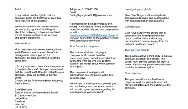 Complaints leaflet page 2